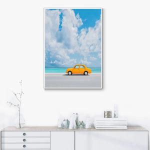 Mb21바닷가의 노란차 /캔버스천 아크릴 메탈프레임 그림액자 바다풍경 팝아트