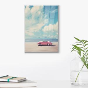 Mb22해변의 핑크카 /캔버스천 아크릴 메탈프레임 그림액자 바다풍경 팝아트