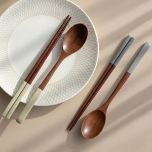 1+1 천연 옷칠 원목 수저세트 부부 한식 우드 숟가락 젓가락 옻 수저 2인 세트