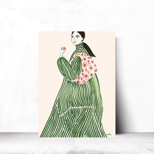 인물화 일러스트 거실 현관 카페 포인트 인테리어액자 플라워드레스 21x26cm