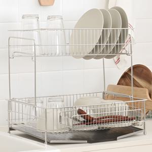 유로룩스 올스텐 2단 식기건조대 304스텐 그릇 정리대 컵걸이 싱크대 컵 선반