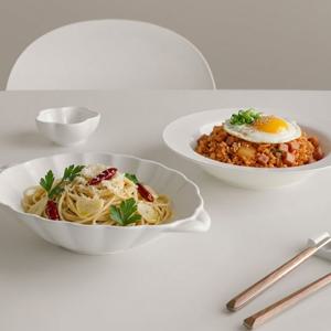 4개 세트, 무지 화이트 파스타볼 스파게티 그릇 타원 원형 볶음밥 접시