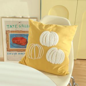 펌킨 드로잉 자수 패턴 소파쿠션커버 패브릭 거실 쇼파 등받이 쿠션