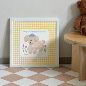 강아지친구 30x30 포스터액자 아이방 아기방 귀여운 인테리어소품 강아지 체크 일러스트