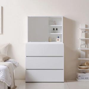 에이든 800 수납형 3단 화장대 거울 세트 화이트 입식 서랍장 겸용 원룸 자취 좁은방