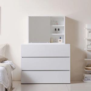 에이든 1000 수납형 3단 화장대 거울 세트 화이트 입식 서랍장 겸용 원룸 자취 좁은방