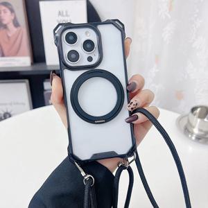 아이폰 17 프로맥스 프로 에어 스탠드 링 목걸이 스트랩 클리어 케이스 1302