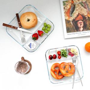 [리퍼] 내열 유리 글라스 나눔 접시 다이어트 홈카페 브런치 디저트 성인 식판