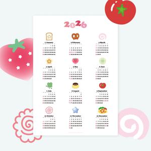 2026 A3,미니포스터 한장 달력 귀여운 일러스트 CALENDAR POSTER