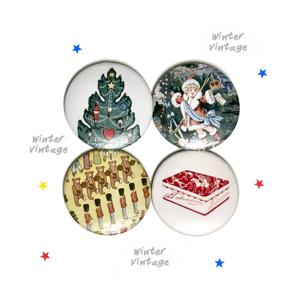 핀버튼/마그넷 겨울분위기 빈티지 명화 4P SET 1+1할인 캔뱃지 캐비넷 자석