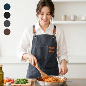 [1+1] 탄탄캔버스 홈카페 방수앞치마 멀티포켓 길이조절형 컬러4종