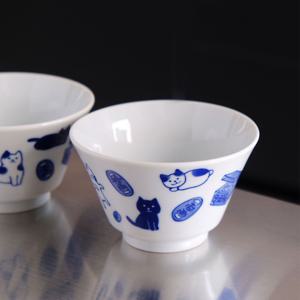 일본 도자기 공기 카네사다 블루 네코 밥그릇