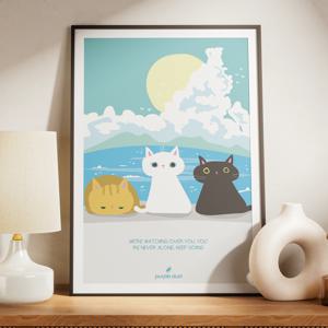 바다 고양이 그림 동물 인테리어 포스터 감성 힐링 액자