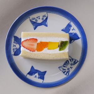 일본 도자기 시치타 고양이 라인 접시 19.5cm