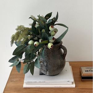 그린 올리브 조화 세트 실크플라워 꽃다발 화병꽂이