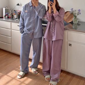 H made 오비아 스트라이프 잠옷 봄 가을 커플 긴팔 파자마 세트 2color