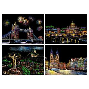 스크래치북 페이퍼 나이트뷰 A4 4장(아름다운 도시)