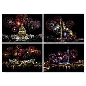 스크래치북 페이퍼 나이트뷰 A4 4장(불꽃놀이 도시)