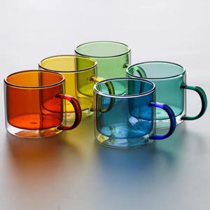 이중 내열유리컵 컬러 글라스컵 손잡이 물컵 예쁜 투명 커피잔 홈카페 유리커피잔 물잔