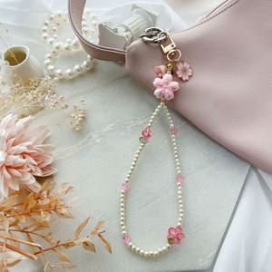 핑크 벚꽃키링 오로라구슬 진주 비즈키링 가방스트랩 폰스트랩 백참