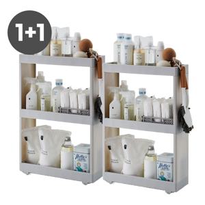 [1+1] 3단 슬림 틈새 이동식 무빙카트 트롤리 수납선반 그레이