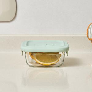 실리콘 스팀홀 정사각 내열유리용기 320ml 그린