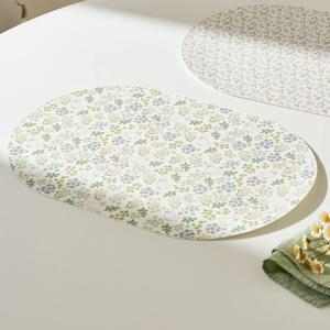 L 꽃바람둥둥 타원 방수 식탁매트 그린