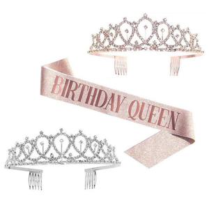 생일 왕관 생일어깨띠 세트 미스코리아띠 티아라 머리띠 공주 파티 용품