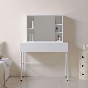 에이든 1000 슬라이딩 거울 화장대 세트 화이트 슬림 입식 철제다리 원룸 자취