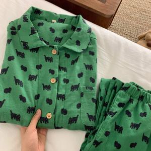 딥그린 블랙캣 순면 잠옷 파자마세트 홈웨어