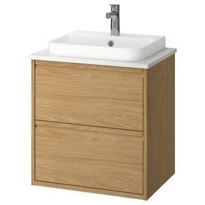 엥셴+박셴 세면대+서랍/세면기/수도꼭지 62x49x71cm 참나무무늬/화이트 대리석 효과