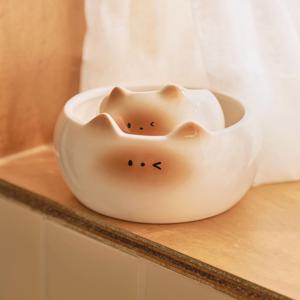 빵굽냥 식기 세트 (면기1P+머그컵1P) 도자기 라면 그릇 우동기 고양이