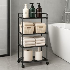 이동식 4단 틈새 선반 욕실 수납장 정리함 세탁실 베란다 팬트리 다용도실 보조 정리 트롤리