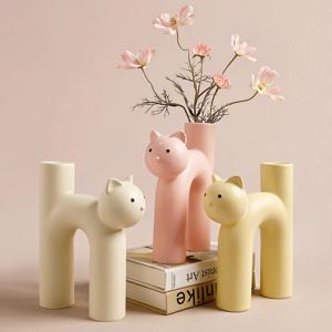 도자기 고양이 화병 오브제 이케바나 화병 꽃병 3color