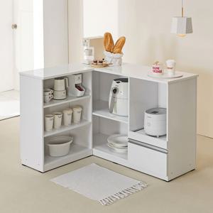 홈즈 디엘 코너형 아일랜드 식탁 테이블 조리대 홈바 수납장(LPM/인조대리석 상판 선택)