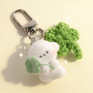 네잎클로버 행운 강아지 키링 보송보송 키 홀더 가방 인형 열쇠 자동차 키