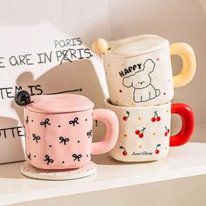 [해외] 귀여운 뭉툭 도자기 머그컵 홈카페 머그잔 커피잔 뚜껑 포함 집들이선물 3종