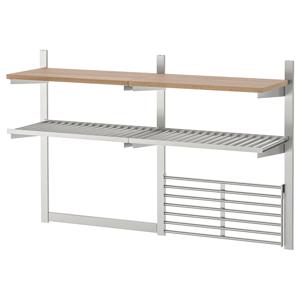 쿵스포르스 주방벽수납 선반 레일 자석칼걸이 벽격자 스테인리스/물푸레나무 124cm