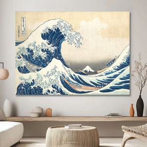 가나가와 해변의 높은 파도 아래 캔버스 액자 호쿠사이 명화 거실 인테리어 그림