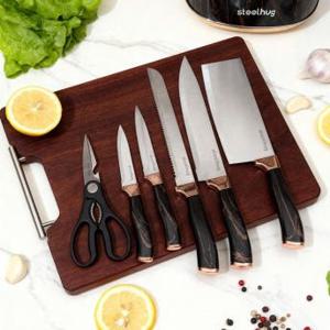 주방 중식도 + 식도 + 만능칼 + 과도 + 가위 + 칼블럭 7종세트 블랙