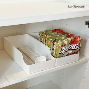 [리퍼] 팬트리 자동 푸쉬 수납함 과자 라면 즉석밥 자동정리 간식 정리함 크림화이트