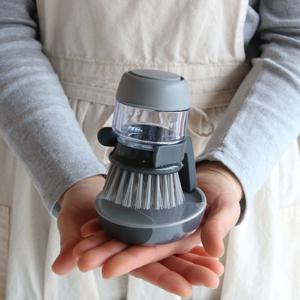 자동 세제 디스펜서 일체형 세척솔 설거지 싱크대 욕실 청소 브러시 - 거치대 포함