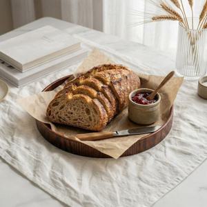 레트로 애쉬 우드 원형 트레이 나무 원목 쟁반