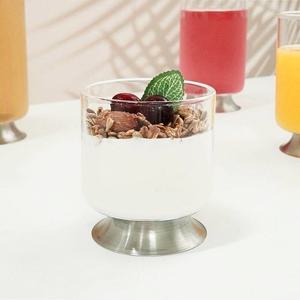 스텐 굽 일자 내열 유리컵 250ml 홈카페 시리얼 아이스크림 디저트 커피 음료 잔