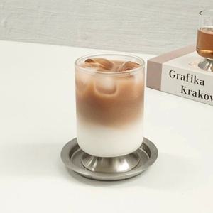 스텐 굽 일자 내열 유리컵 350ml 홈카페 라떼 커피잔 우유 주스 맥주컵