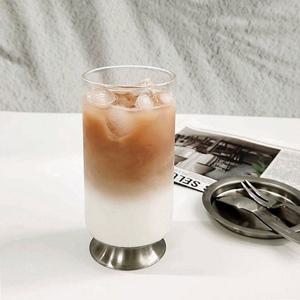 스텐 굽 일자 내열 유리컵 500ml 홈카페 아이스아메리카노 라떼 커피잔 맥주컵