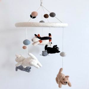 고양이 양모 펠트 모빌 인형