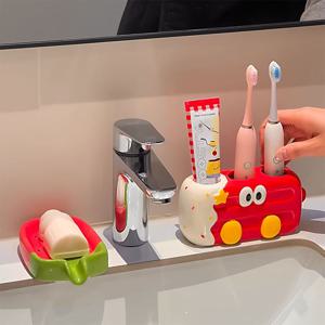 [해외] 귀여운 3구 세라믹 칫솔꽂이 면도기 치약 거치대 욕실 인테리어 소품 2colors