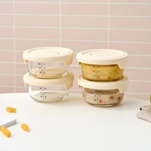 내열유리 실리콘 스팀홀 이유식용기 220ml 4p세트 눈금포함