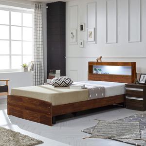 루멘 LED 2단 수납 PVC 헤드형 침대 서랍형+본넬 매트리스 SS/Q